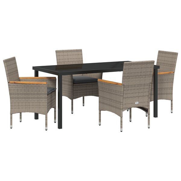 Ensemble de salle à manger de jardin 5 pièces avec coussins en rattan poly gris