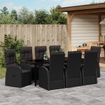 vidaXL Ensemble de salle à manger de jardin 9 pièces avec coussins - Rattan poly noir