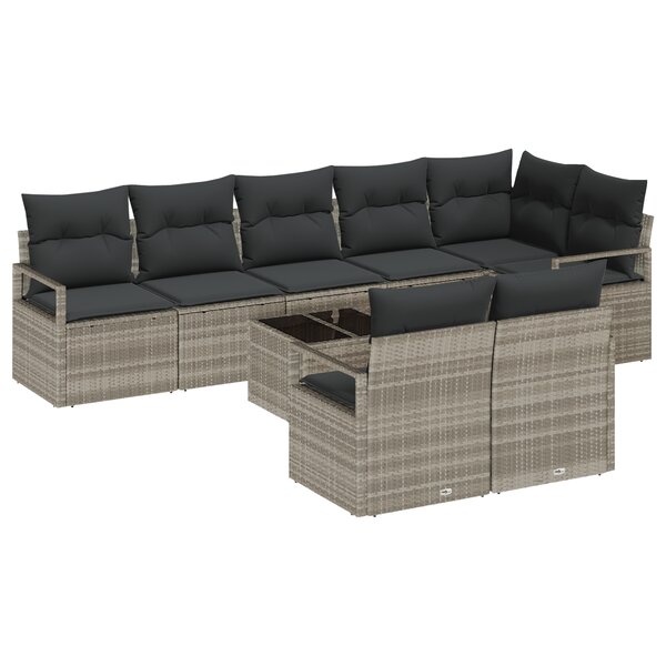 Canapé de jardin 9 pièces avec coussins gris poly rattan
