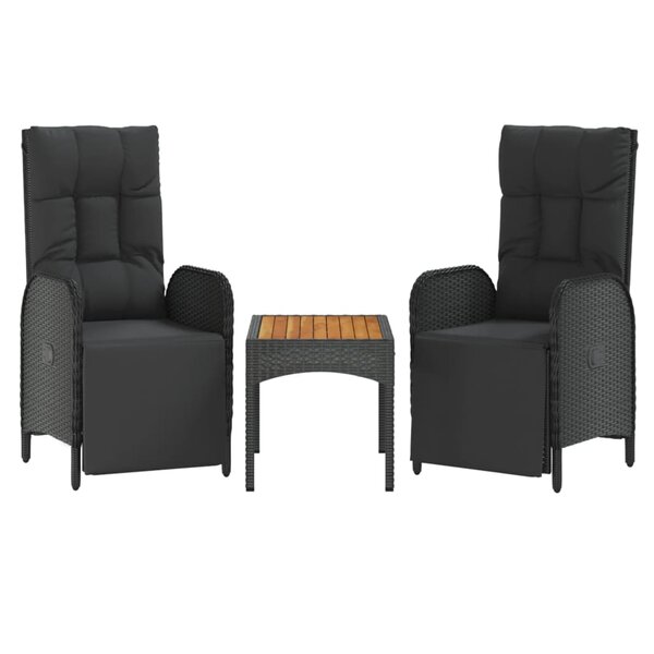 vidaXL Chaises inclinables de jardin 2Pièces et table noir résine tressée