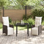vidaXL Set de salle à manger de jardin 3 pièces avec coussins marron en poly rotin
