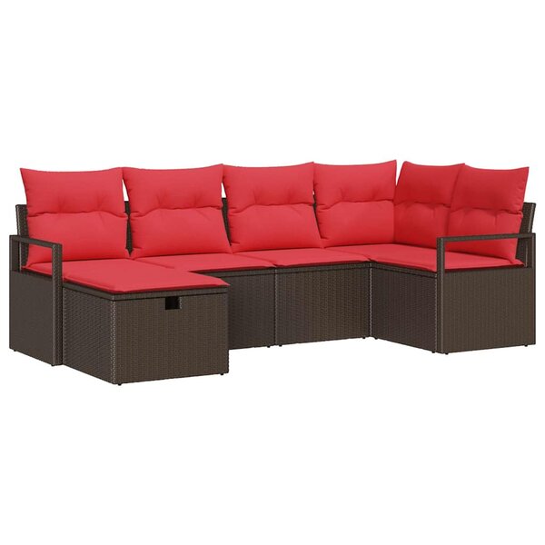 vidaXL Ensemble de canapé de jardin 6 Pièces Marron Poly rotin