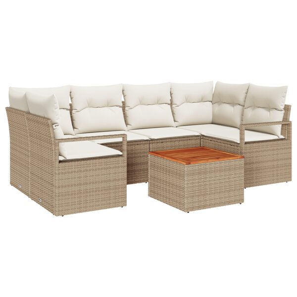 Canapé de jardin 7 pièces avec coussins Beige Poly Rotin Acacia