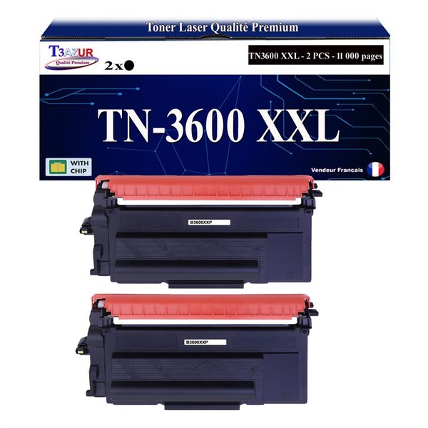T3AZUR - 2x Toners compatibles avec Brother TN3600 XXL pour Brother DCP-L5510DW HL-L5210DN HL-L5210DW HL-L6210DW HL-L6410DN MFC-L5710DN MFC-L5710DW MFC-L6710DW MFC-L6910DN Noir