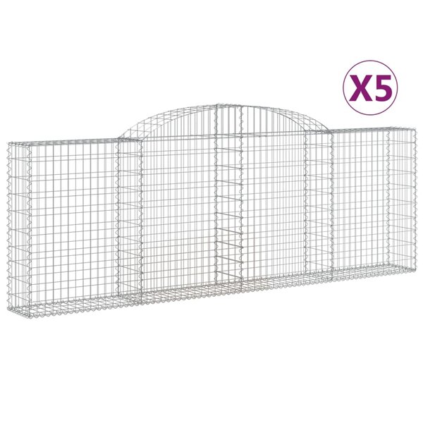 vidaXL Paniers à gabions arqués 5 Pièces 300x30x100/120 cm fer galvanisé