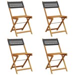 vidaXL Chaises de jardin pliantes lot de 4 noir poly rotin bois massif