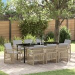 Ensemble de Salle à Manger de Jardin 9 Pièces avec Coussins Beige Rattan Poly