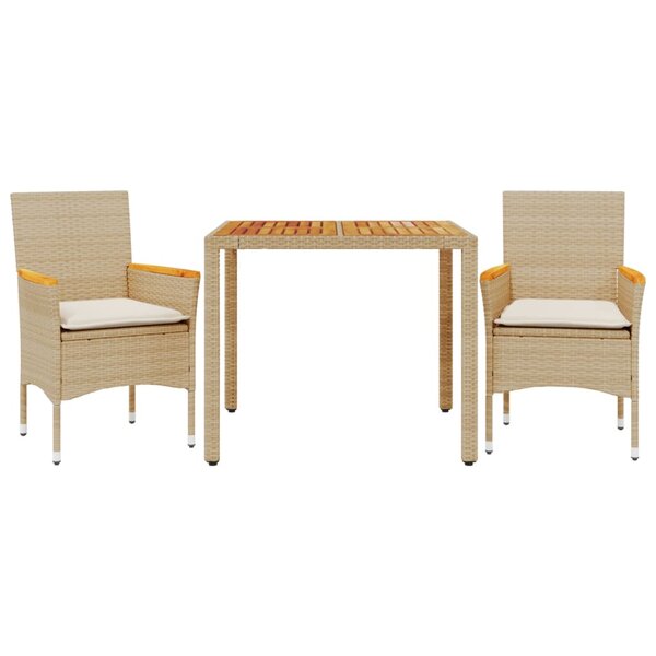 vidaXL Ensemble à manger de jardin et coussins 3Pièces beige rotin acacia