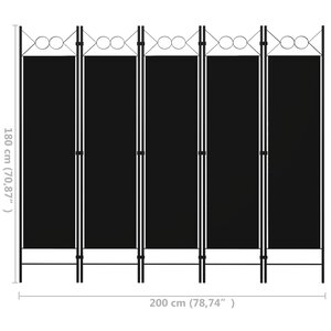 vidaXL Cloison de séparation 5 panneaux Noir 200x180 cm