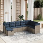 vidaXL Salon de jardin 8 Pièces avec coussins gris résine tressée