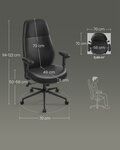 Chaise fauteuil siège de bureau pivotante avec accoudoirs réglables en hauteur moderne assise large 150 kg mélange coton et lin noir 12_0006061