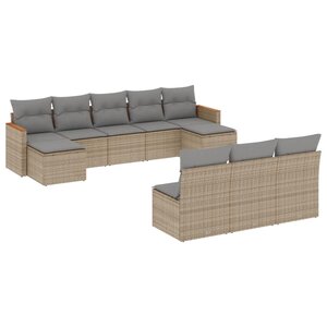 vidaXL Salon de jardin avec coussins 10 Pièces beige résine tressée