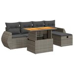 vidaXL Salon de jardin avec coussins 6 Pièces gris résine tressée acacia