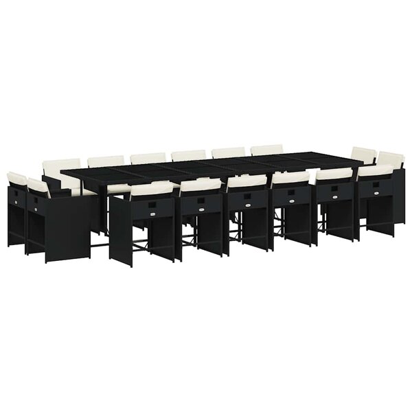 vidaXL Ensemble à manger de jardin 17 Pièces coussins noir résine tressée