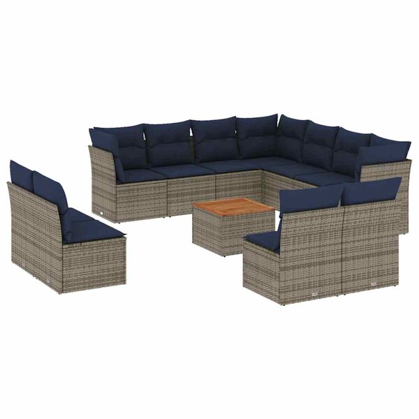 vidaXL Salon de jardin avec coussins 12 Pièces gris résine tressée