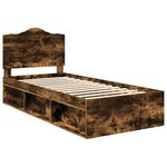 vidaXL Cadre de lit avec tête de lit Chêne fumé 90 x 200 cm Pin massif