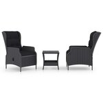 vidaXL Salon de jardin avec coussins 3 Pièces résine tressée gris foncé