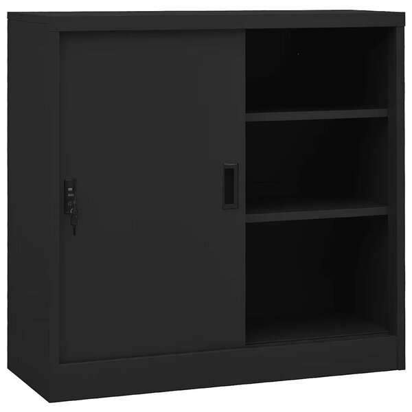 Armoire de bureau porte coulissante 90 x 40 x 90 cm robuste avec serrure et étagères réglables en acier anthracite 02_0046813