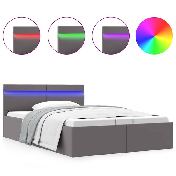 vidaXL Cadre de lit à rangement avec LED gris similicuir 120x200 cm