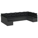 Ensemble de canapé de jardin 10 pièces avec coussins Noir Poly Rattan