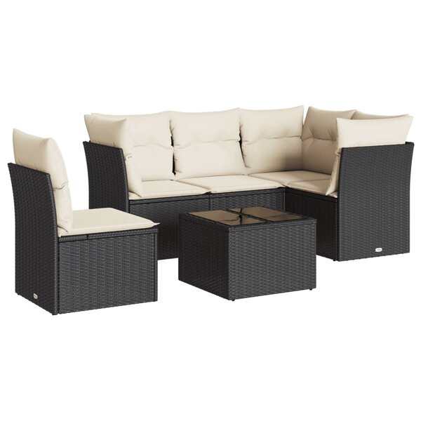 vidaXL Salon de jardin 6 Pièces avec coussins noir résine tressée