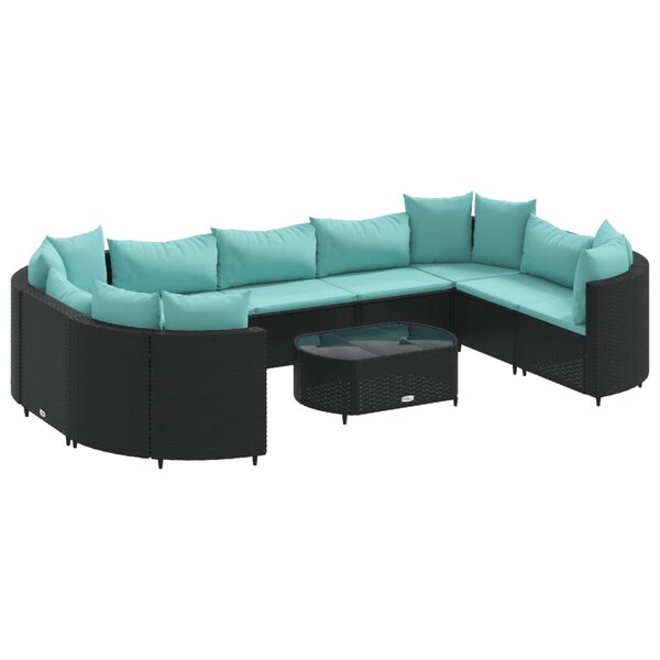vidaXL Salon de jardin 10 Pièces avec coussins noir résine tressée