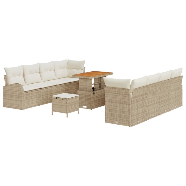 Ensemble de canapé jardin 11 pièces avec coussins beige poly rotin acacia