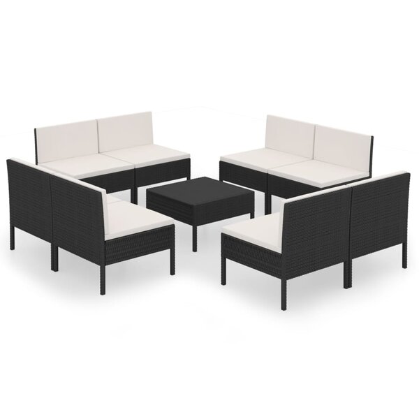 vidaXL Salon de jardin 9 Pièces avec coussins Résine tressée Noir