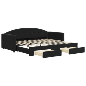 vidaXL Lit de jour avec gigogne et tiroirs sans matelas noir 90x200 cm
