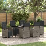 Ensemble repas jardin 7 pièces vidaXL avec coussins en rotin gris