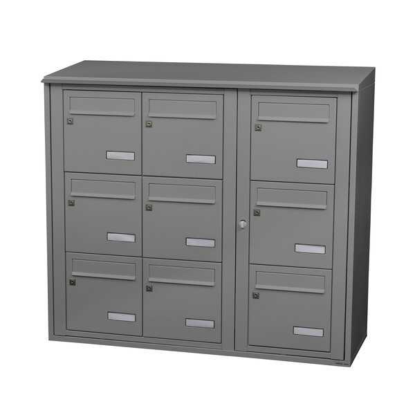 Bloc collectif Leabox  3x3  grade 3  simple face  extérieur  fixation murale  gris poussière ral 7037 finition brillante