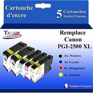 T3AZUR -5x Cartouches compatibles avec Canon PGI2500XL PGI-2500 XL pour Canon Maxify IB-4050 IB-4150 MB-5050 MB-5150 MB-5155 MB-5350 MB-5450 MB-5455