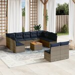 vidaXL Salon de jardin avec coussins 12 Pièces gris résine tressée
