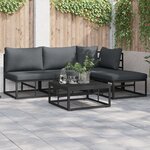 vidaXL Ensemble de canapé de jardin avec coussin 5 Pièces Noir Aluminium