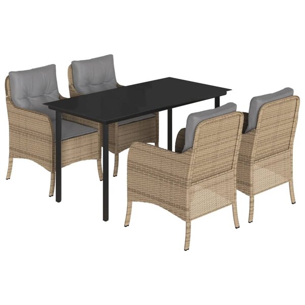 vidaXL Ensemble à manger de jardin avec coussins 5Pièces Beige poly rotin