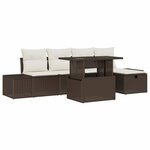 vidaXL Canapé de jardin 6 pièces avec coussins marron en rattan