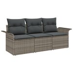 vidaXL Ensemble de 3 Canapés de Jardin avec Coussins Gris Rattan Poly