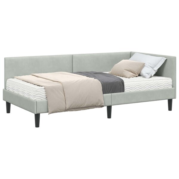 vidaXL Cadre de lit d'angle avec matelas 2 pc Gris clair 90 x 190 cm