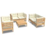 vidaXL Salon de jardin 7 Pièces avec coussins crème bois de pin massif