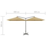 vidaXL Parasol de jardin double avec mât en acier taupe 600x300 cm