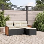 vidaXL Salon de jardin 4 Pièces avec coussins noir résine tressée