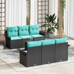 vidaXL Ensemble de canapé de jardin 7 Pièces Noir et turquoise
