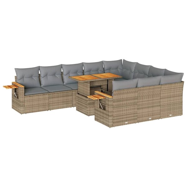 vidaXL Salon de jardin 11Pièces avec coussins beige résine tressée acacia