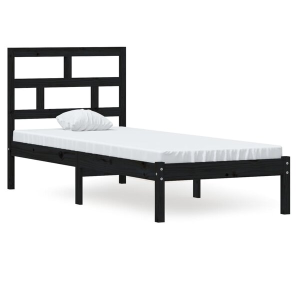 vidaXL Cadre de lit Noir 75x190 cm Petit simple Bois massif