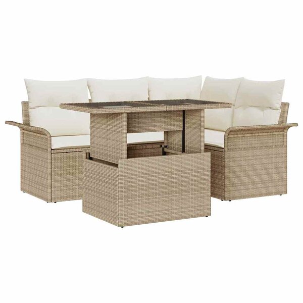 vidaXL Ensemble de canapé de jardin 5 Pièces Beige Poly rotin