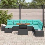 vidaXL Ensemble de canapé de jardin avec coussin 9 Pièces Noir polyrotin