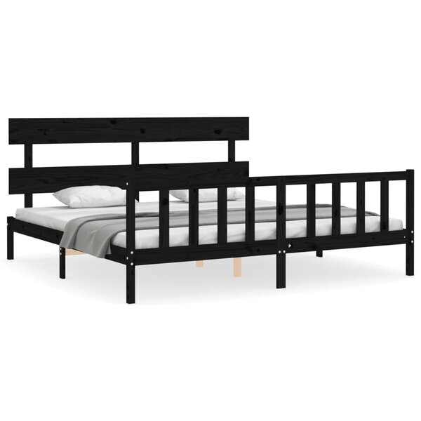 vidaXL Cadre de lit avec tête de lit noir 200x200 cm bois massif