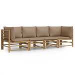vidaXL Salon de jardin 4 Pièces avec coussins taupe bambou