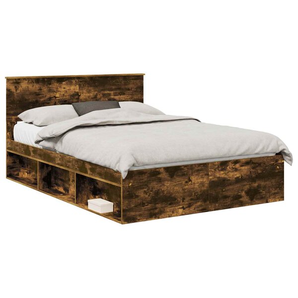 vidaXL Cadre de lit Chêne fumé 150 x 200 cm Bois d'ingénierie