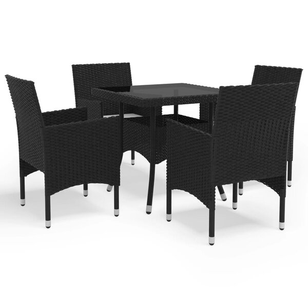 vidaXL Ensemble à manger de jardin 5 Pièces Noir Résine tressée et verre
